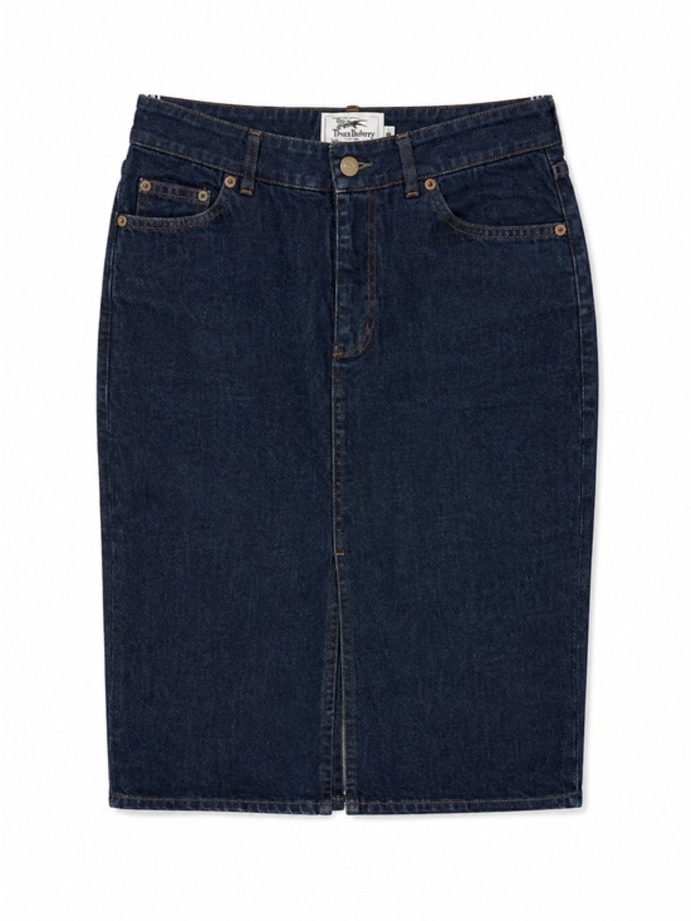 Thomas Burberry Denim Pencil Skirt Blue Size US 6 High Waist Dark Wash Classic